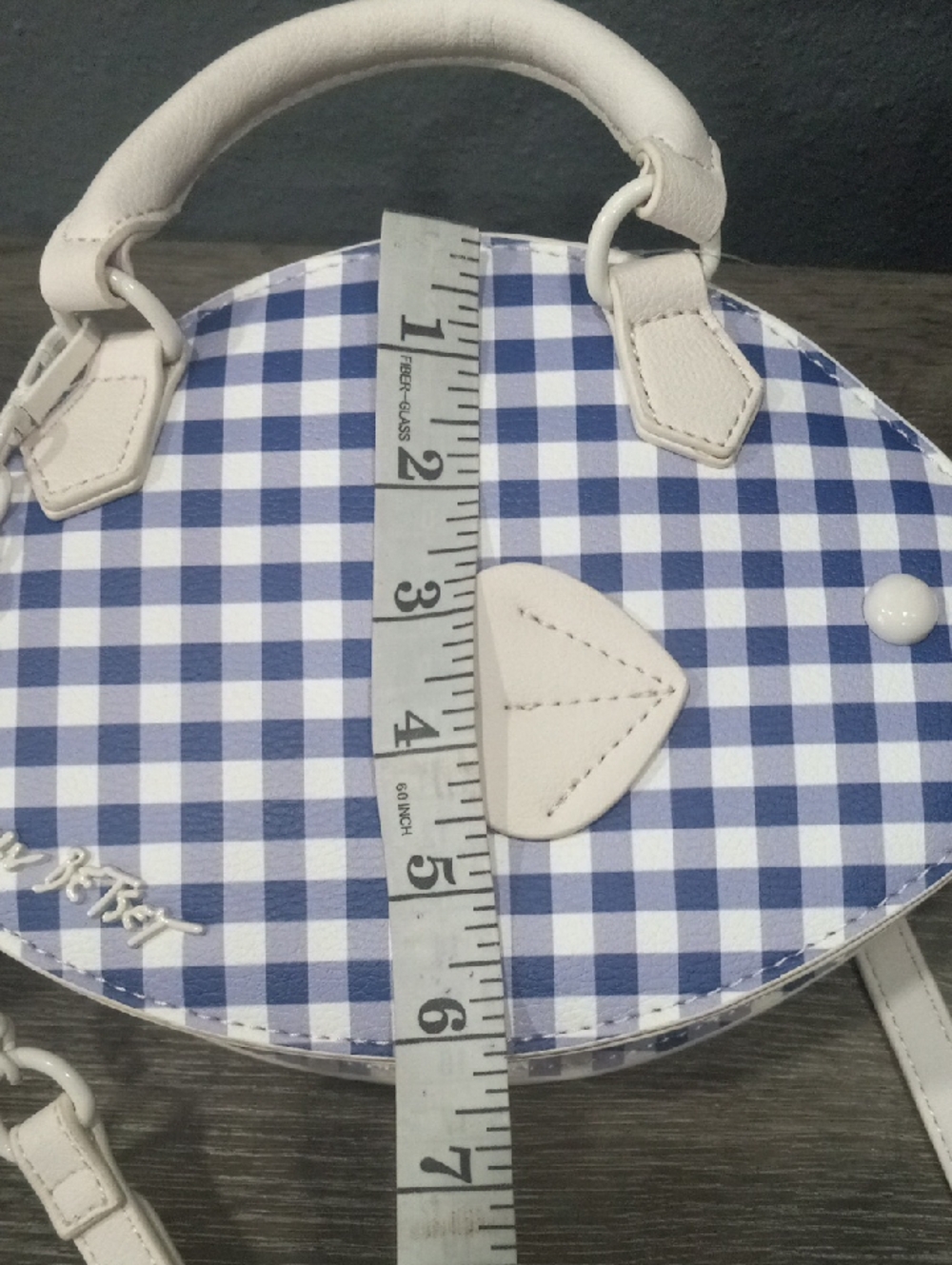 Betsey Johnson Blue Gingham Fish Crossbody Bag with White Trim - Picture 11 of 13